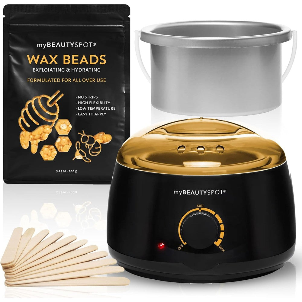My Beauty Spot Wax Machine front view showing black electric warmer base with gold temperature dial