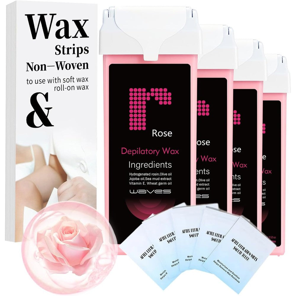 Liddy Dance Rose Roll On Wax Refill front view showing four wax cartridges and strips