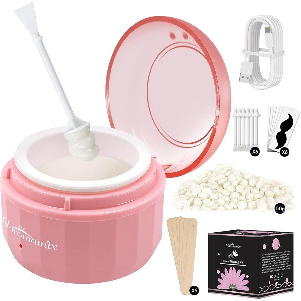 Maromamix mini portable nose wax kit front view showcasing the pink wax warmer.