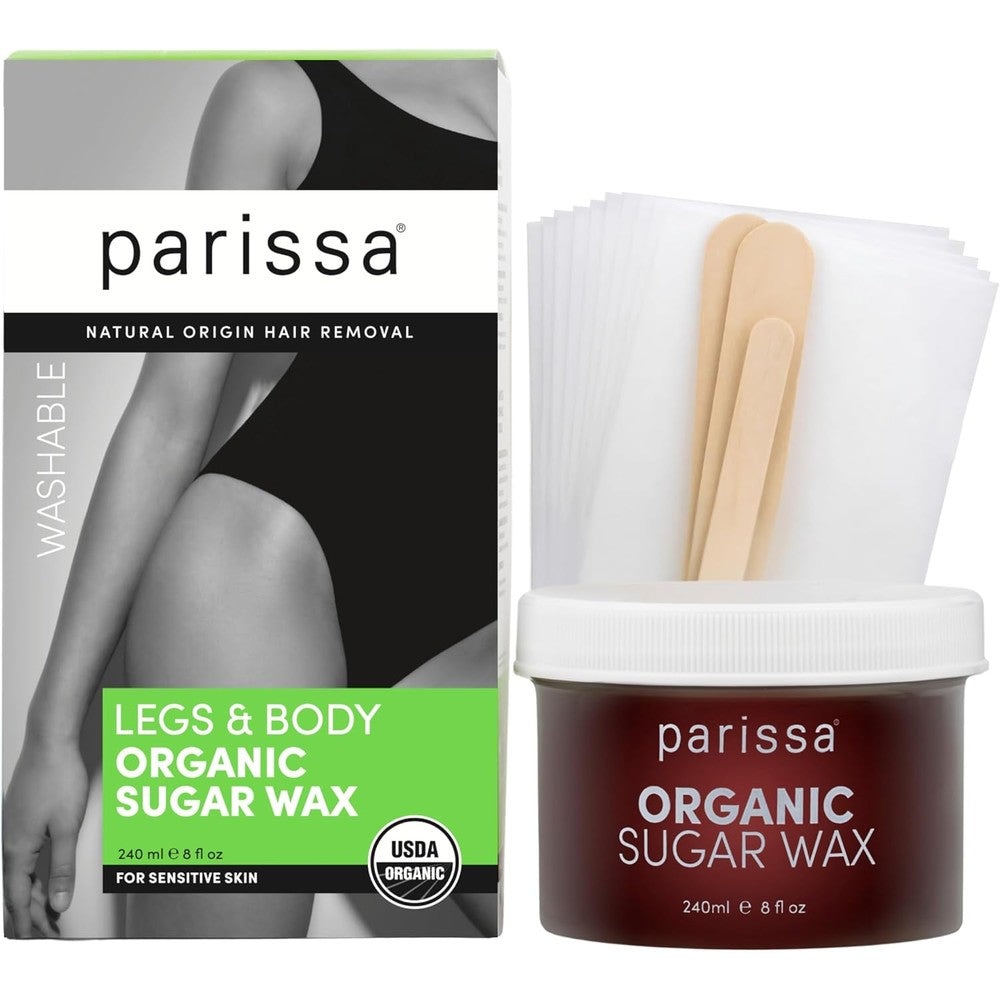 Parissa Organic Sugar Wax Kit front view showcasing the packaging and jar for professional at-home hair removal.