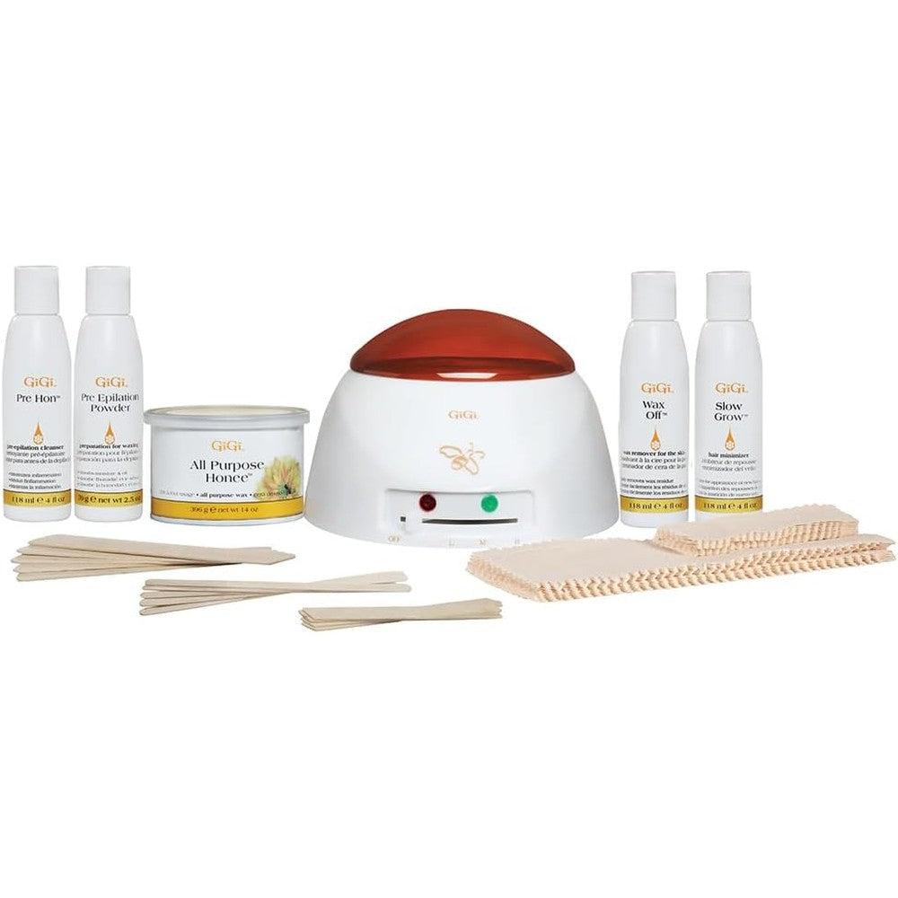 GiGi Student Starter Waxing Kit professional hair removal set showing warmer and products