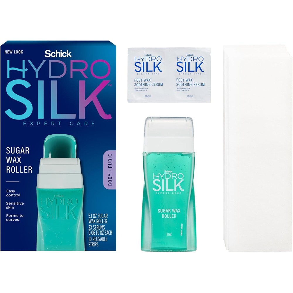 Schick Hydro Silk Sugar Wax Roller kit front view showing the box packaging and roller applicator for online shopping in India.