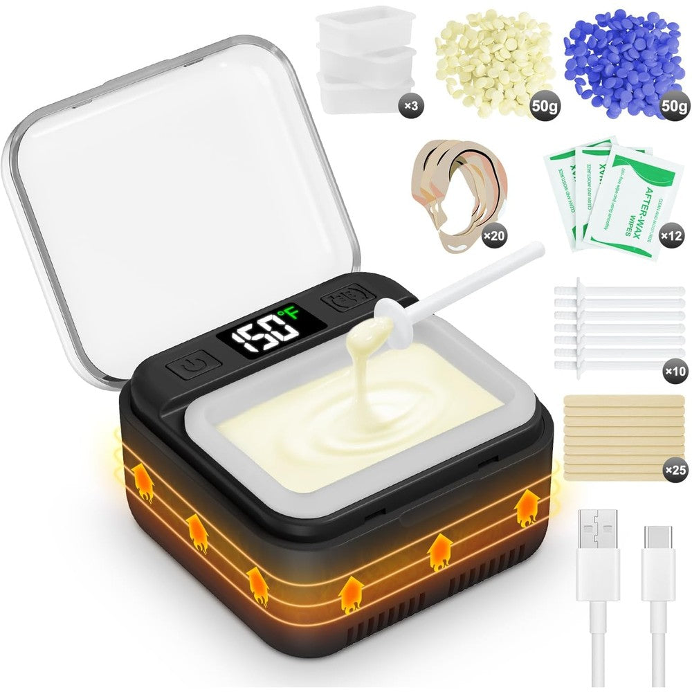 FullWoyi Nose Wax Kit Men front view showing compact black wax warmer with glowing LED temperature display