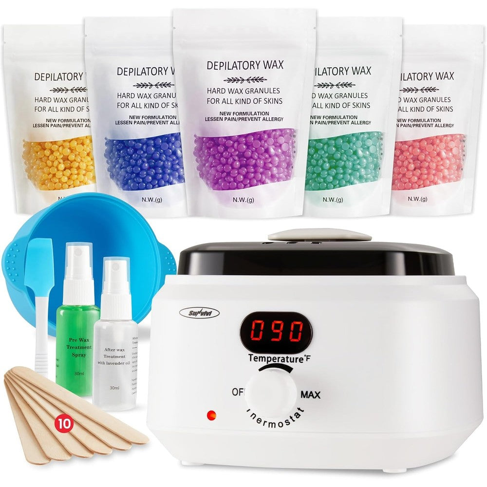 Sunvivi digital waxing kit front view with white wax warmer machine display panel