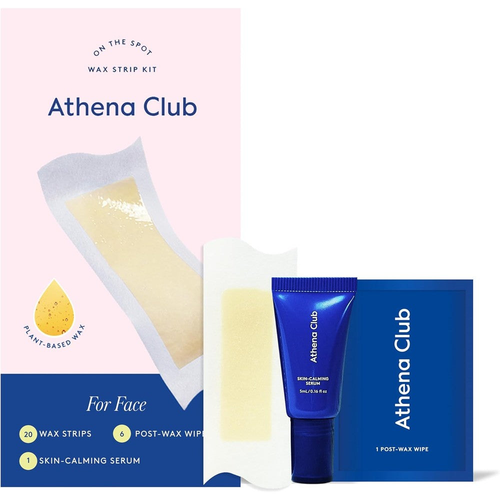 Athena Club Facial Wax Strips front view package containing twenty plant-based sensitive hair removal strips