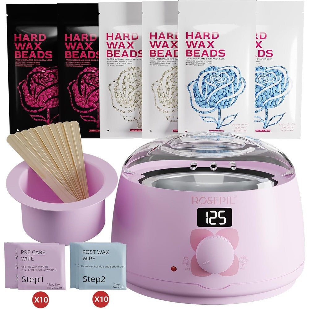Rosepil digital wax warmer kit front view with pink heater and digital temperature display screen