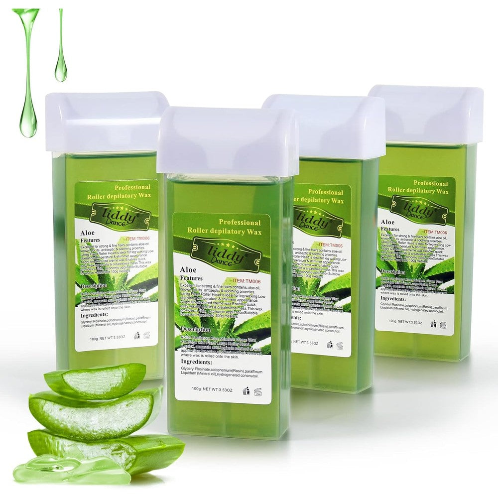 Liddy Dance Hair Removal Wax 4-pack front view showcasing aloe vera formulation for sensitive skin