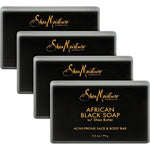 SheaMoisture African Black Soap Face and Body Bar 4 Count pack front view showing authentic packaging