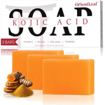 OrientLeaf Kojic Acid and Turmeric Soap Bar 3 pack front packaging view for dark spot removal