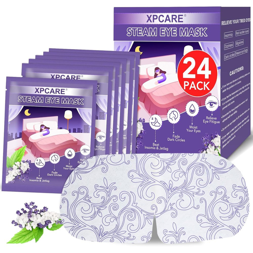 XPCARE Steam Eye Masks For Dry Eyes Self Heated Disposable Warm Eye Mask For Puffy Eyes And Dark Circles Lavender 24 Count