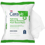 CeraVe Hydrating Makeup Remover Wipes front packaging view showcasing 25 count plant based face wipes