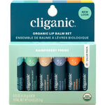 Cliganic Organic Lip Balm Set 6 pack showing variety of natural flavors