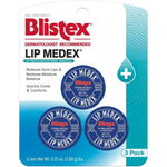Blistex Lip Medex Medicated Lip Balm three pack front view for dry lips treatment