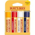 Burt's Bees Natural Moisturizing Lip Balm variety four pack front view showing all flavor tubes.