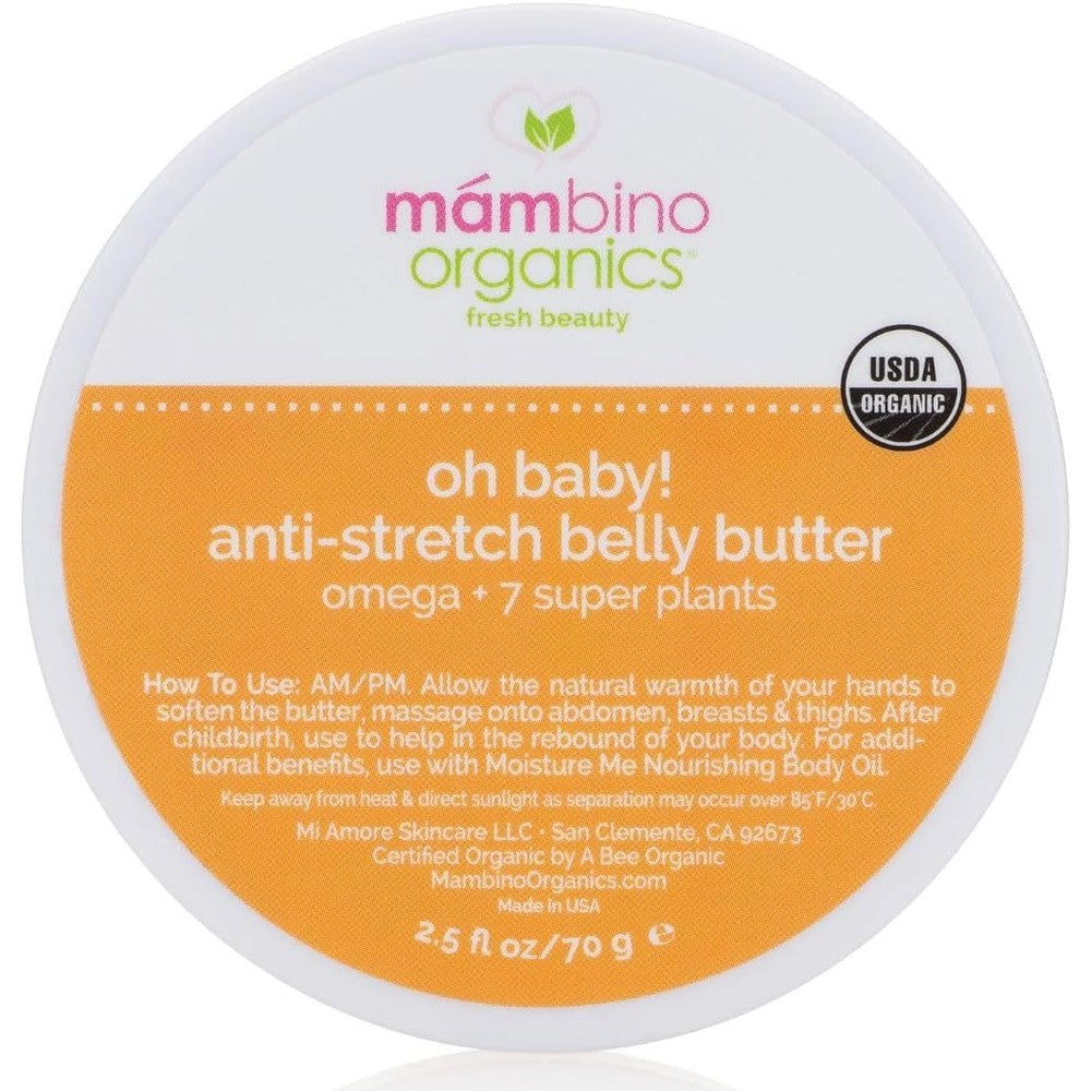 Mambino Organics Oh Baby Belly Butter front view of jar for pregnancy stretch marks