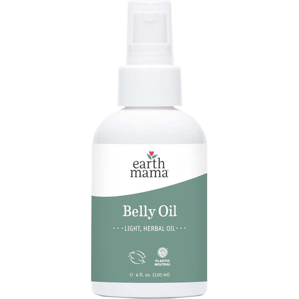Earth Mama Belly Oil front view bottle for pregnancy stretch mark care