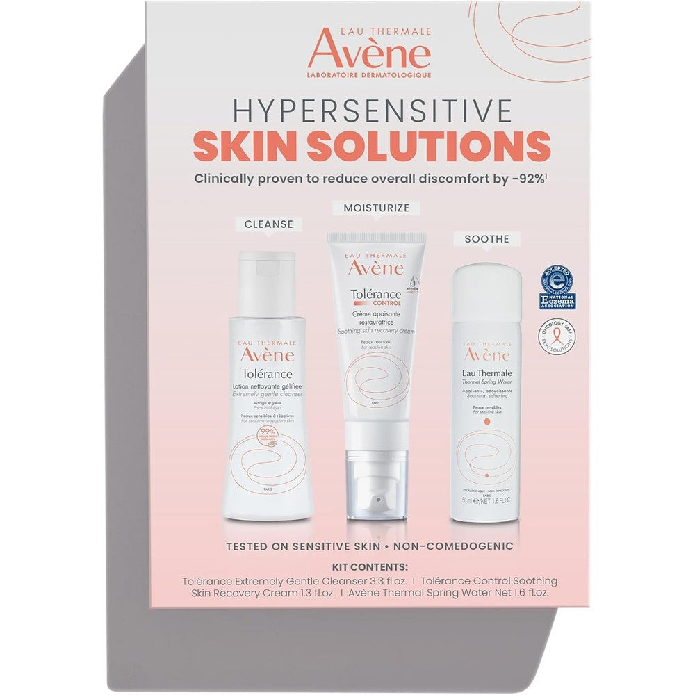 Avène Hypersensitive Skin Starter Kit front view showing three piece routine products for reactive skin relief