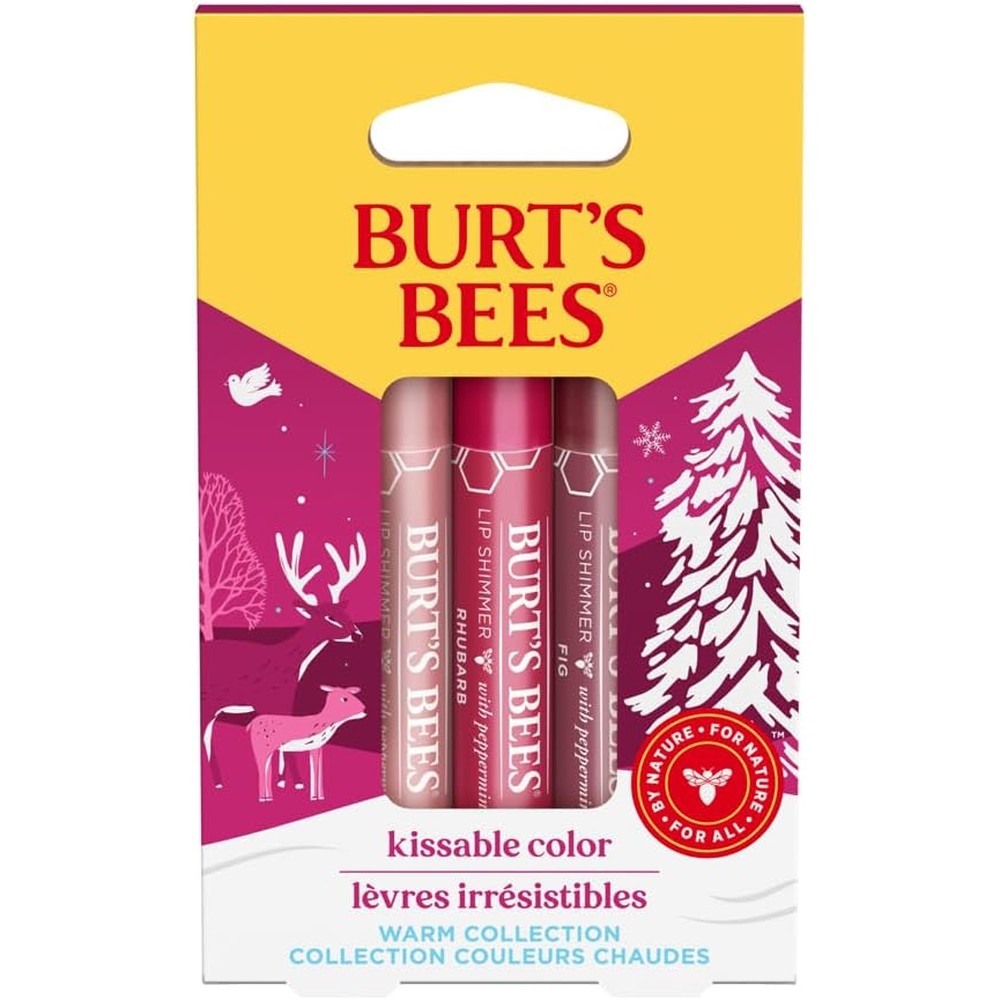 Burt's Bees Kissable Color Warm Gift Set packaging showing three lip shimmer sticks