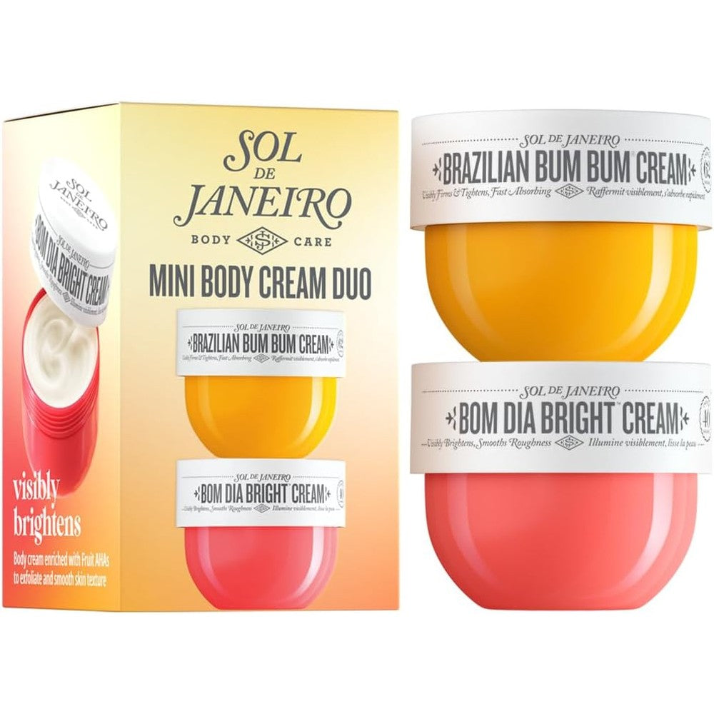 Sol de Janeiro Mini Body Cream Trial Set front view showing Brazilian Bum Bum and Bom Dia Bright cream containers