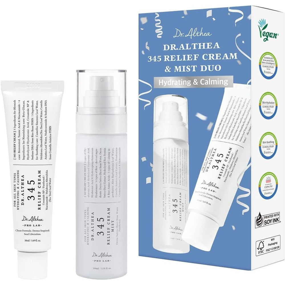 Dr Althea 345 Relief Cream and Mist Duo front view showcasing the Korean skincare packaging.