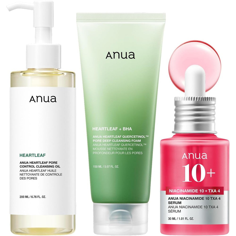 Anua 3-Step Glass Skin Beginner Set front view showcasing the complete Korean skincare kit for radiant skin