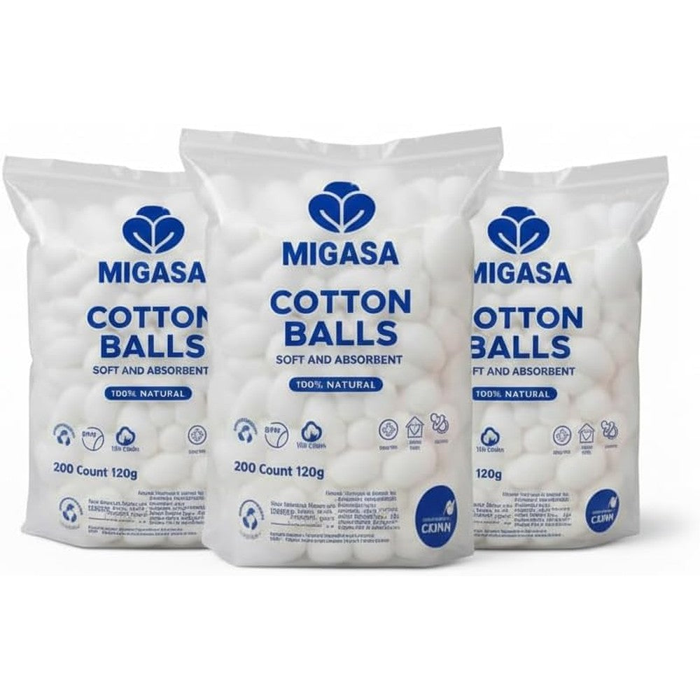 Migasa natural cotton balls 600 count front packaging view