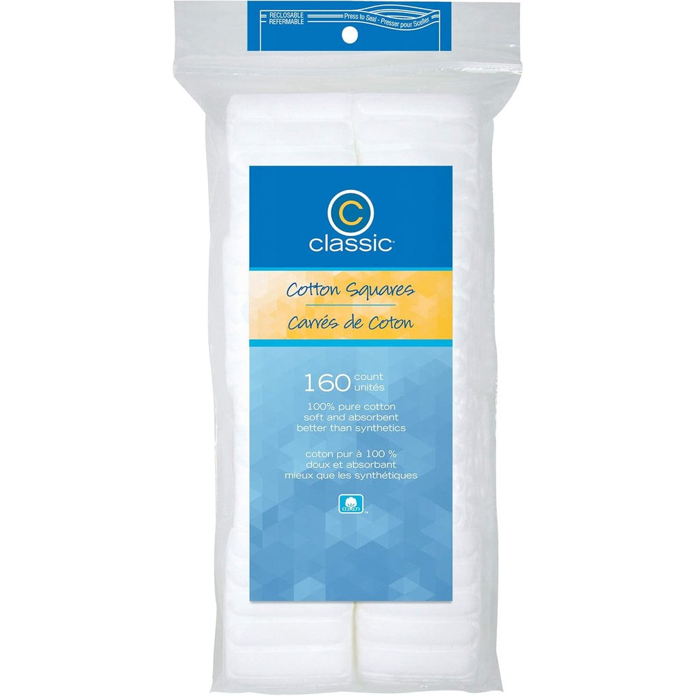 Classic Cotton Squares 160 Count front packaging view for facial skincare