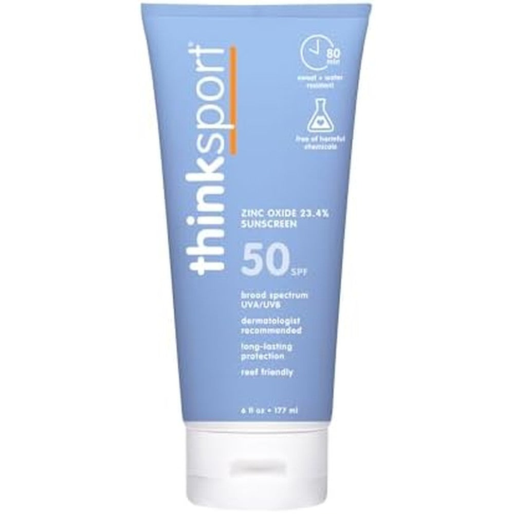 Thinksport SPF 50 Plus Mineral Sunscreen 6 Fluid Ounce bottle front view