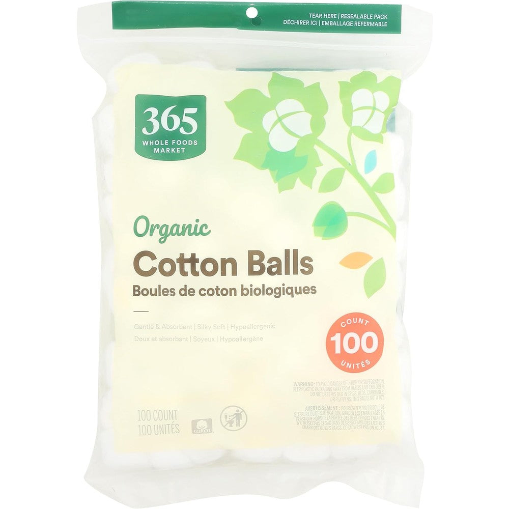 365 by Whole Foods Market organic cotton balls packaging front view