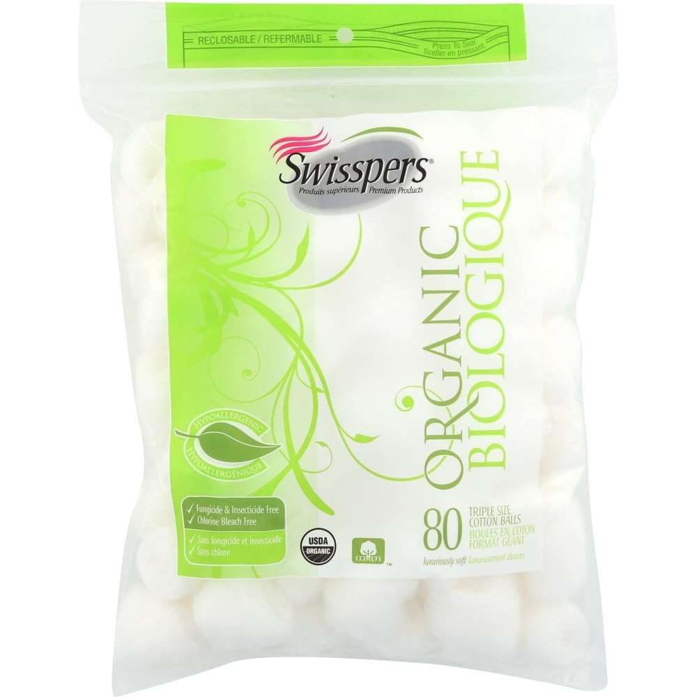Swisspers organic triple size cotton balls front packaging view
