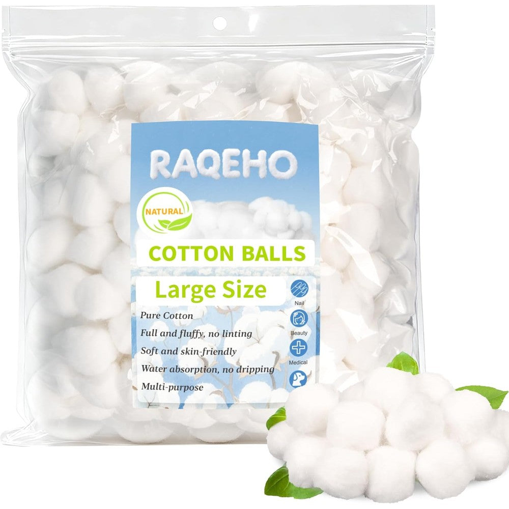 Raqeho natural cotton balls front view in resealable bag