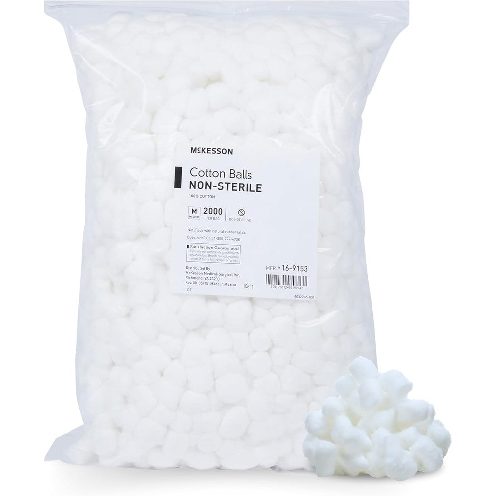 Mckesson 2000 count medium cotton balls bag front view