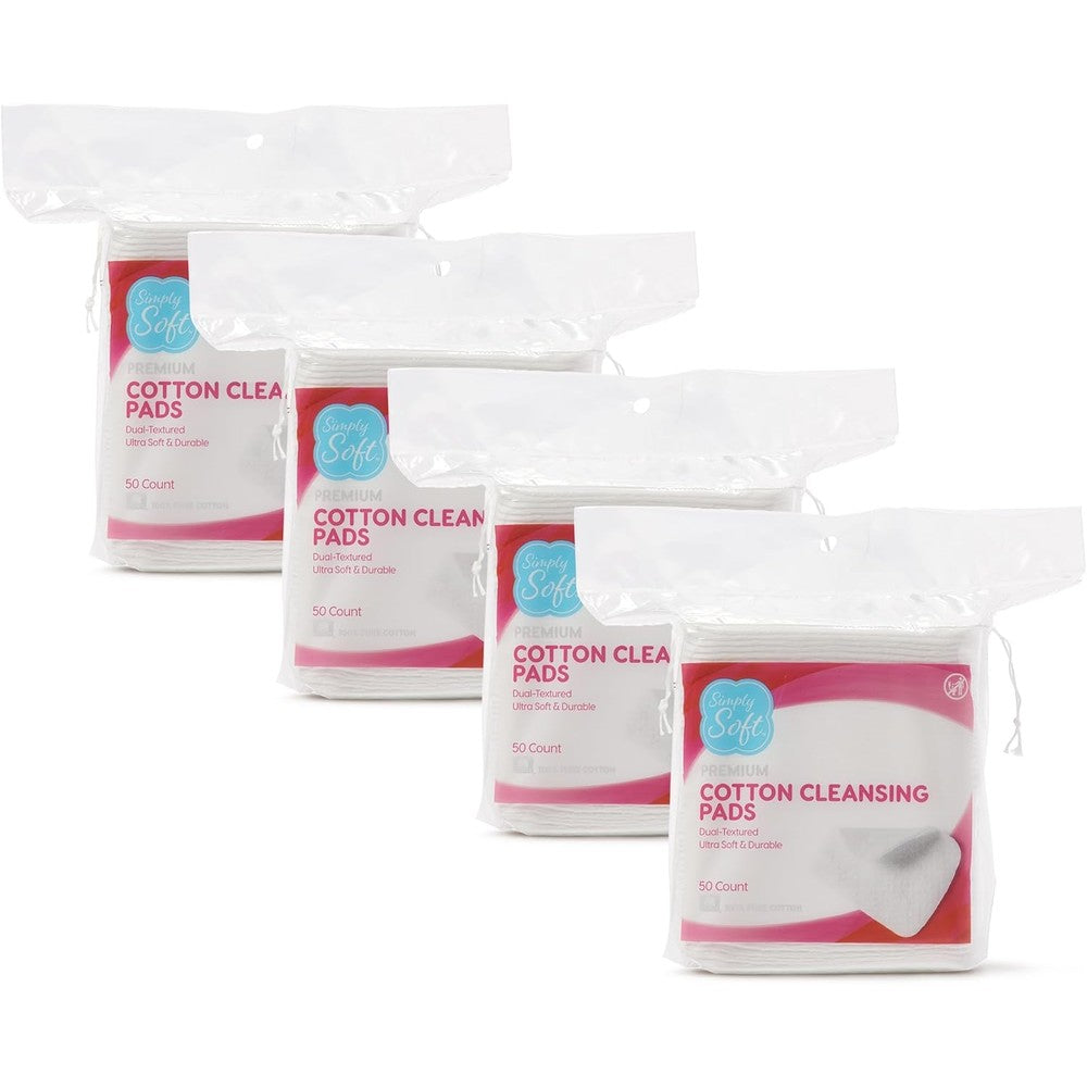 Simply Soft Premium Jumbo Cotton Cleansing Pads front view of packaging showcasing the two hundred count label.