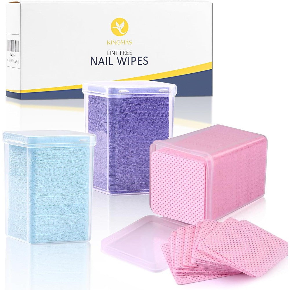 Beauty Junko Pro KINGMAS lint free nail wipes front view of three dispenser boxes