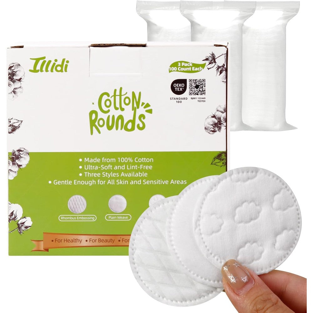Illidi boxed embossed cotton rounds front view showing premium packaging for skincare