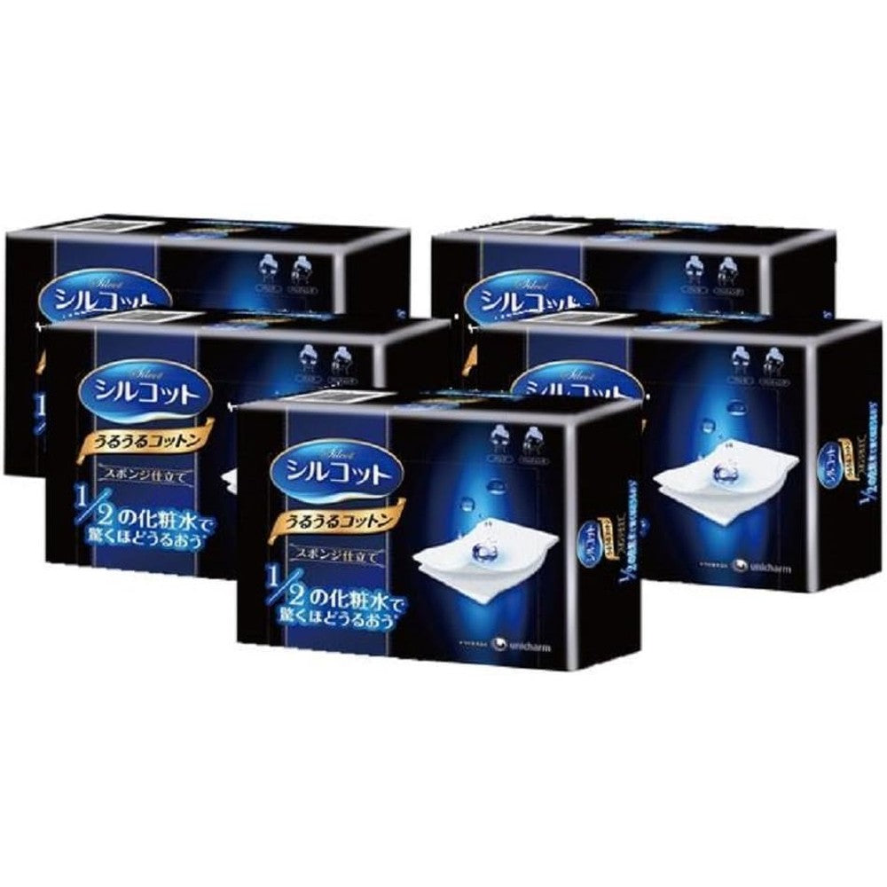 Unicharm Silcot Uruuru Sponge Facial Cotton 5 Packs front view for skincare application