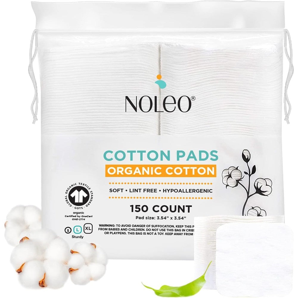 NOLEO organic cotton pads front view of packaging for sensitive skin
