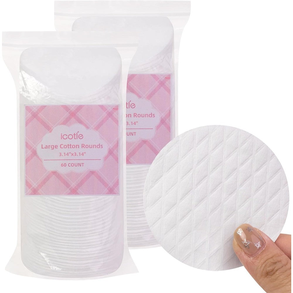 E I F E R ICOTLE Extra Large Cotton Rounds front packaging view showcasing one hundred twenty count pack for premium makeup removal