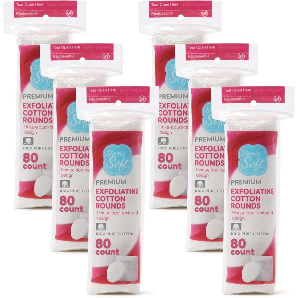 Simply Soft Hypoallergenic Exfoliating Dual Textured Cotton Rounds front view packaging