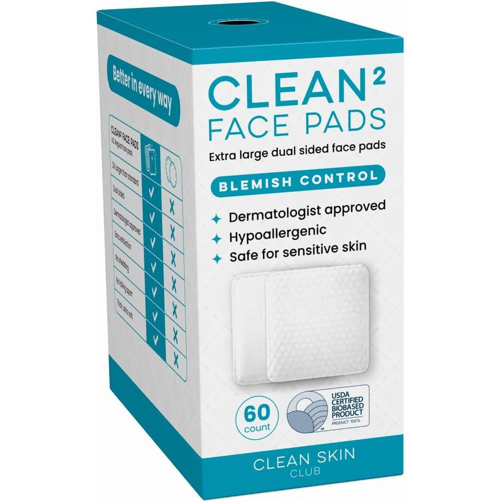 Clean Skin Club Clean2 Blemish Control Face Pads front packaging view for acne prone skin cleansing.