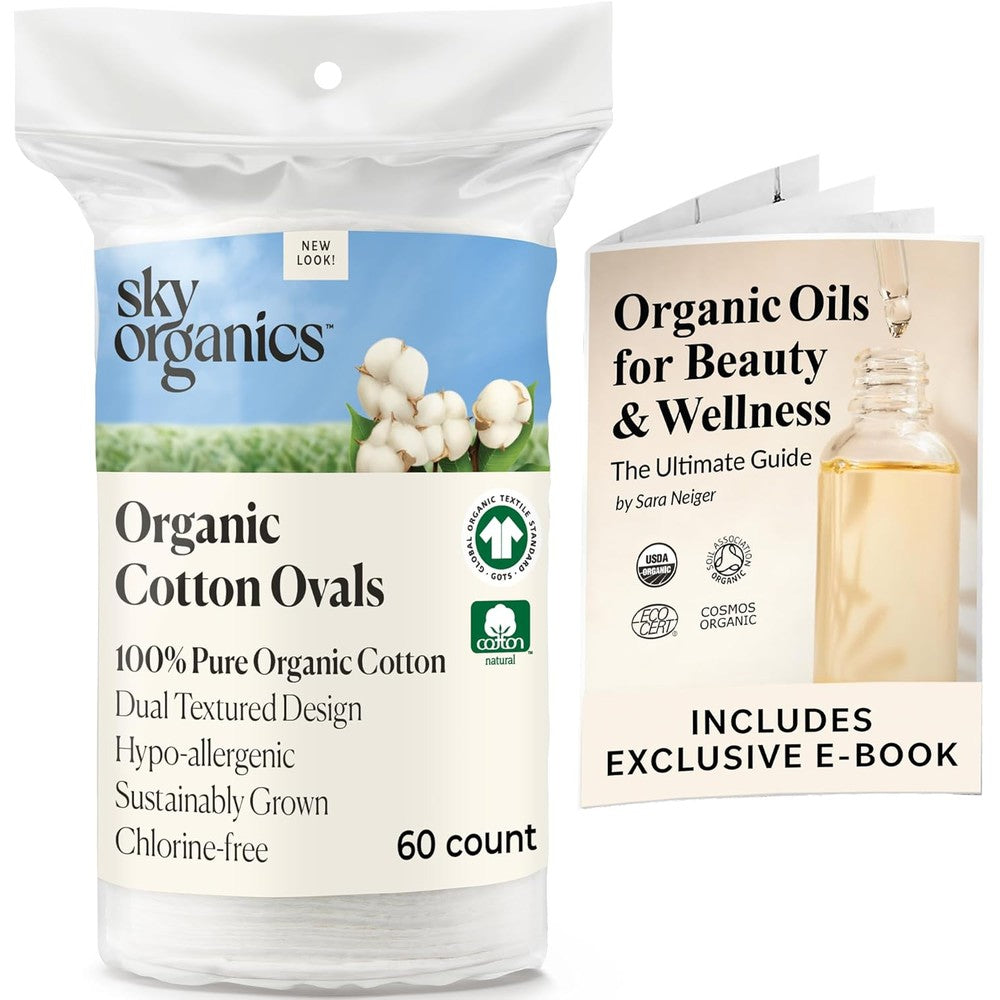 Sky Organics Organic Premium Cotton Large Pads front packaging view for premium skincare cleansing