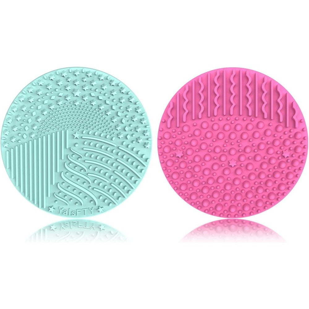 YalsFTY silicone makeup brush cleaner mat front view showing green and pink colors
