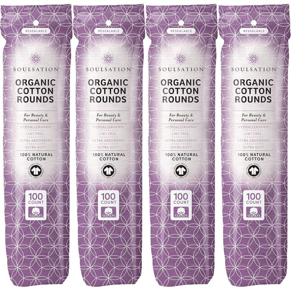 SoulSation Organic Cotton Rounds 400 Count pack front view showing the packaging.