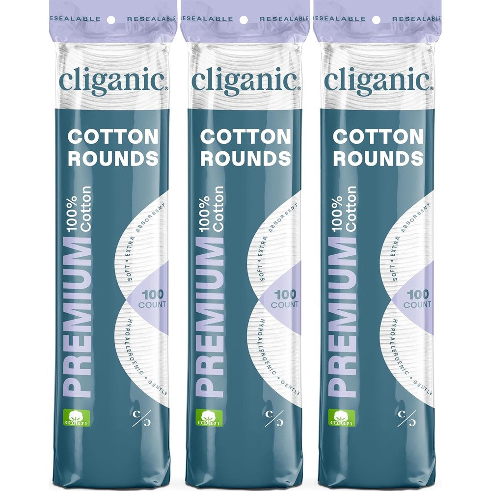 Cliganic premium cotton rounds 300 count for makeup removal and facial toner