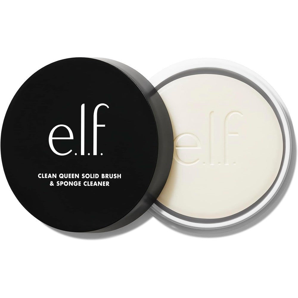e.l.f. Clean Queen Solid Brush & Sponge Cleaner soap bar in a travel case for makeup tools