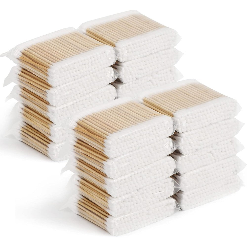 Simetufy double tipped wooden cotton swabs front view of bulk packaging