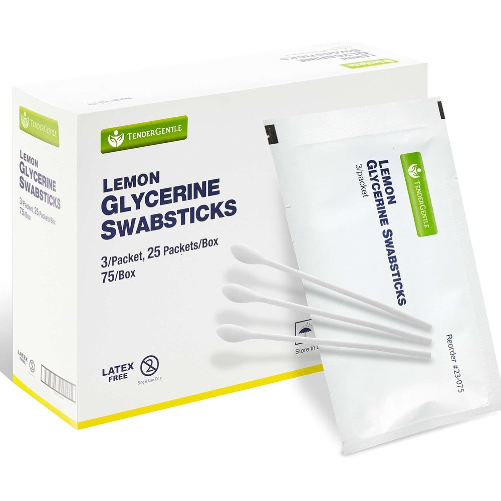 TenderGentle Lemon Glycerin Oral Swabs front packaging box