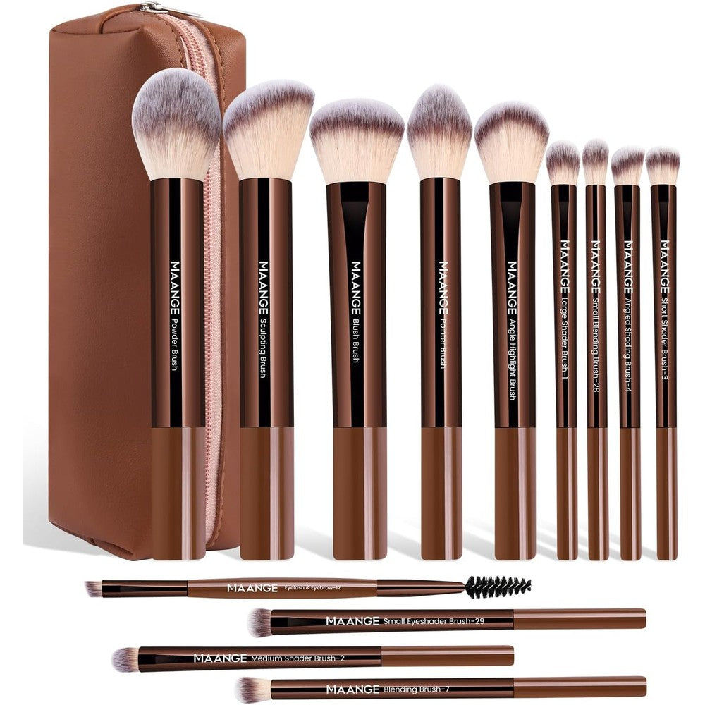 Maange 13 piece professional makeup brush set front view featuring premium synthetic face and eye tools