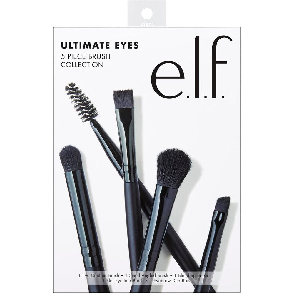 e.l.f. Ultimate Eyes 5 Piece Brush Collection showing various eye makeup tools
