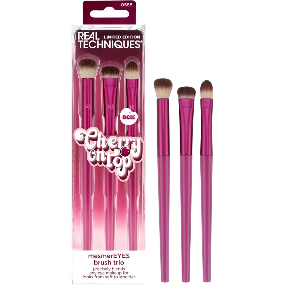 Real Techniques Cherry On Top MesmerEYES Brush Trio limited edition eye makeup set front view